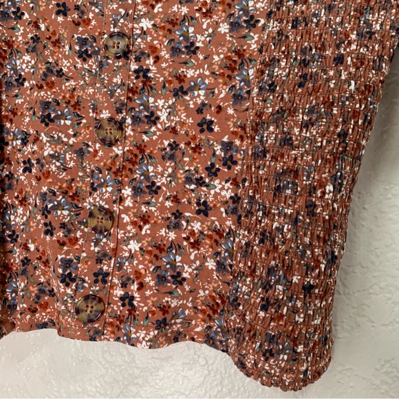 Self Esteem Brown Floral Crop Top Square Neck Side Smocking Juniors Size M - Picture 3 of 11